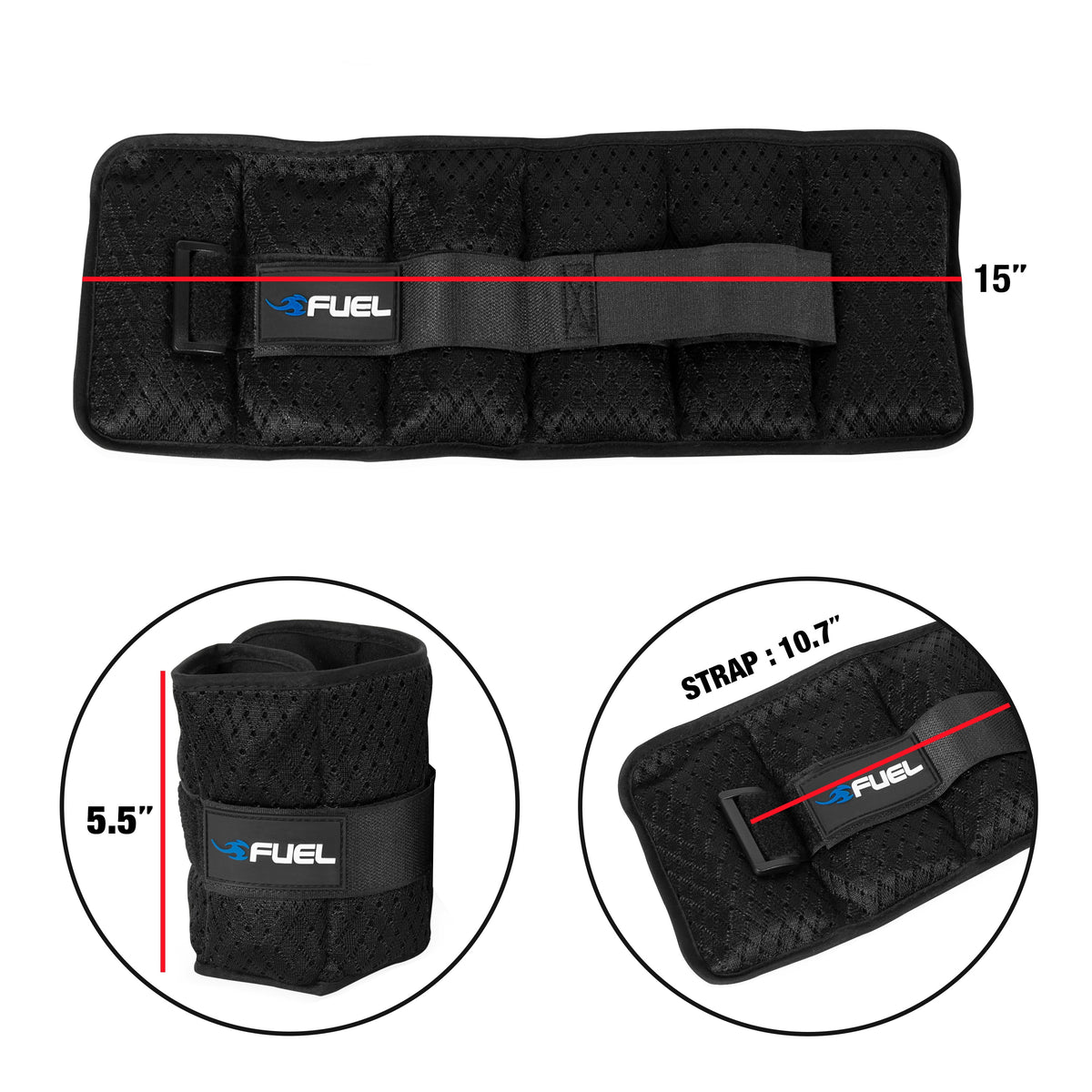 Fuel Pureformance Adjustable Wrist/Ankle Weights, 2.5-Pound Pair (5Lb Total - 6 Removable Weight Packs)
