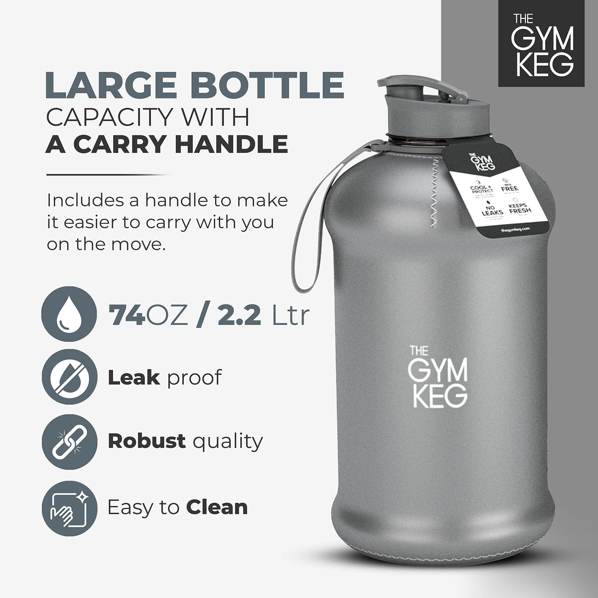 The Sports Water Bottle 2.2 L Insulated | Half Gallon | Carry Handle | Big Water Jug